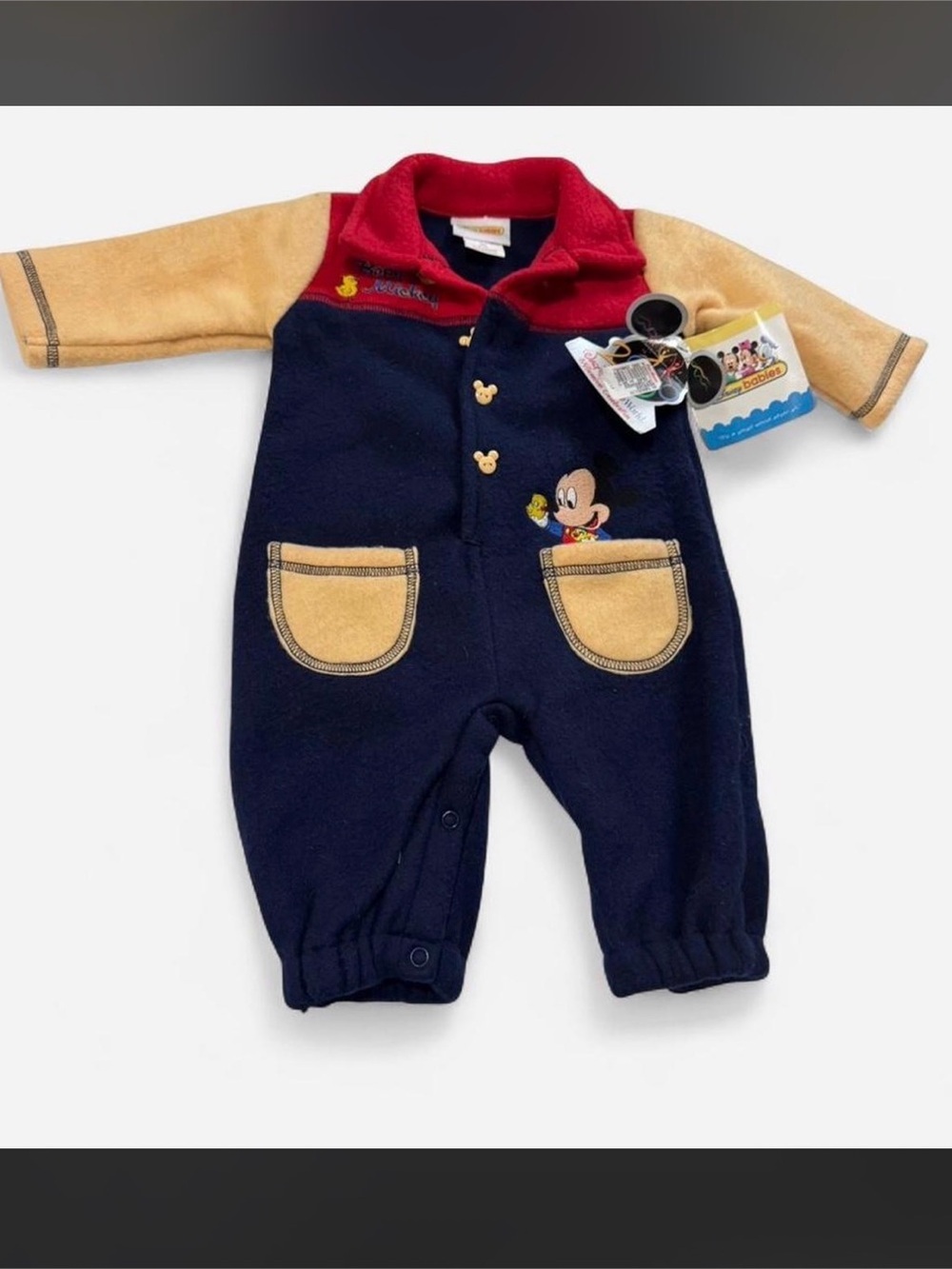 Disney Babies Mickey Mouse Fleece Colorblock Romper Vintage New